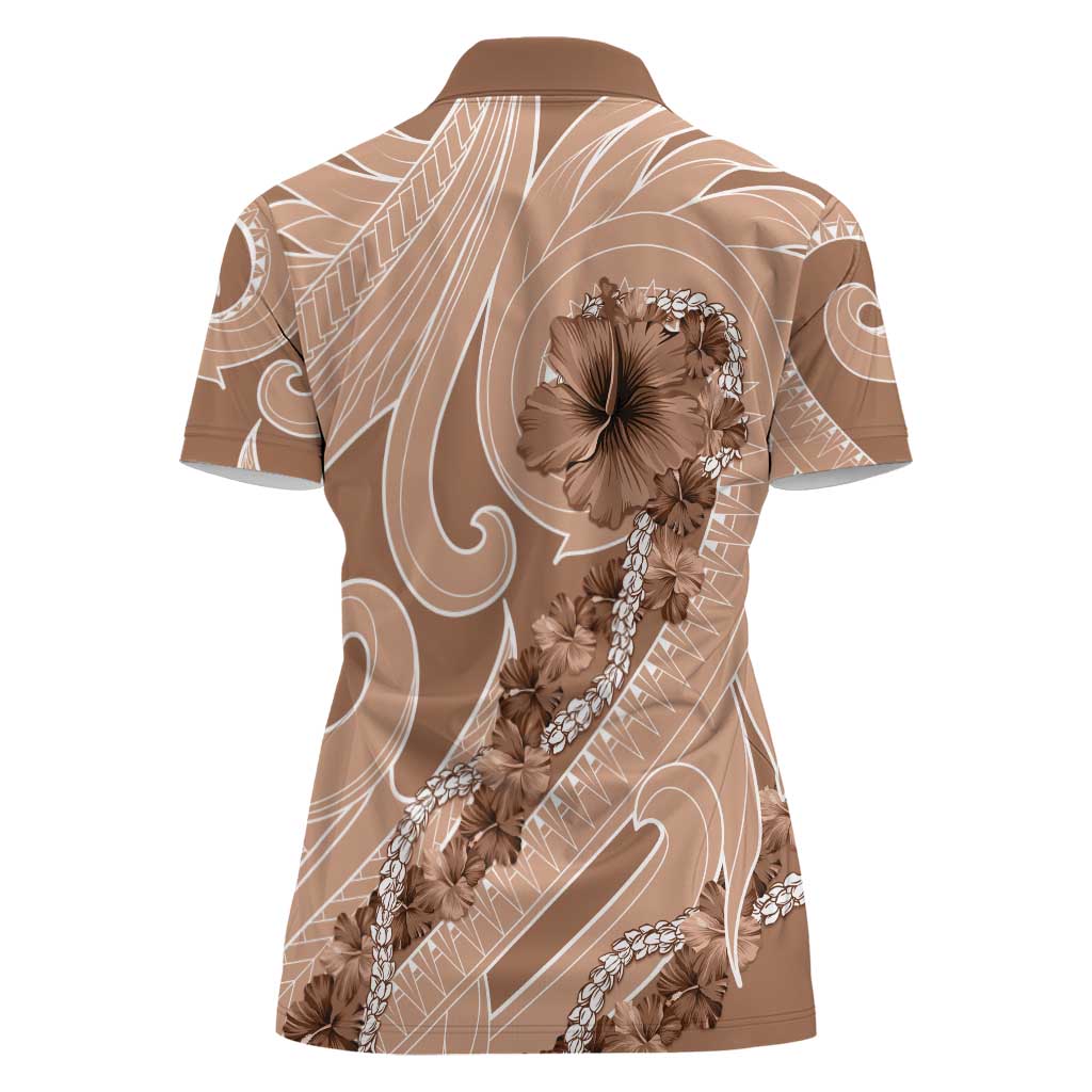 Hawaii Brown Hibiscus Pikake Lei Women Polo Shirt - Polynesian Pride