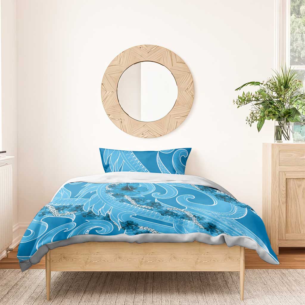 Hawaii Blue Hibiscus Pikake Lei Bedding Set - Polynesian Pride