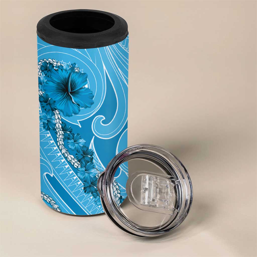 Hawaii Blue Hibiscus Pikake Lei 4 in 1 Can Cooler Tumbler - Polynesian Pride