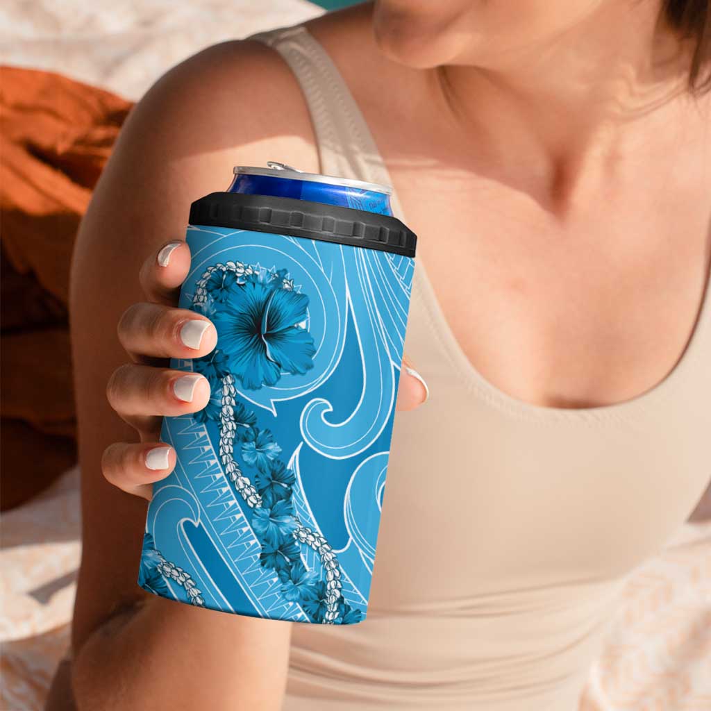 Hawaii Blue Hibiscus Pikake Lei 4 in 1 Can Cooler Tumbler - Polynesian Pride