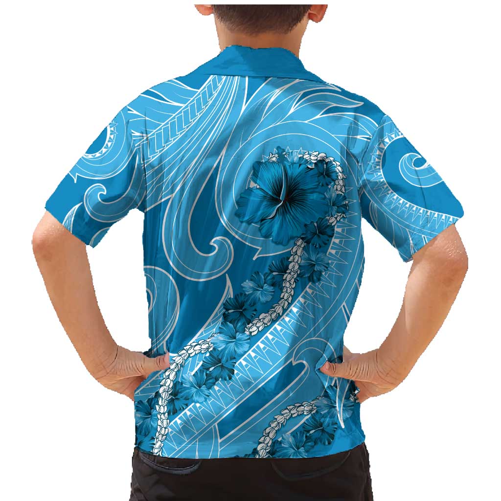 Hawaii Blue Hibiscus Pikake Lei Family Matching Mermaid Dress and Hawaiian Shirt LT05 - Polynesian Pride