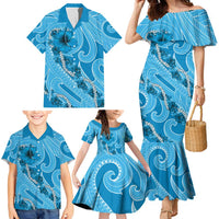 Hawaii Blue Hibiscus Pikake Lei Family Matching Mermaid Dress and Hawaiian Shirt LT05 - Polynesian Pride