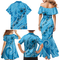 Hawaii Blue Hibiscus Pikake Lei Family Matching Mermaid Dress and Hawaiian Shirt LT05 - Polynesian Pride
