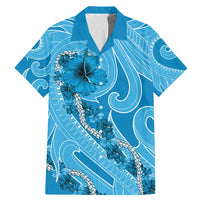Hawaii Blue Hibiscus Pikake Lei Family Matching Mermaid Dress and Hawaiian Shirt LT05 Dad's Shirt - Short Sleeve Blue - Polynesian Pride