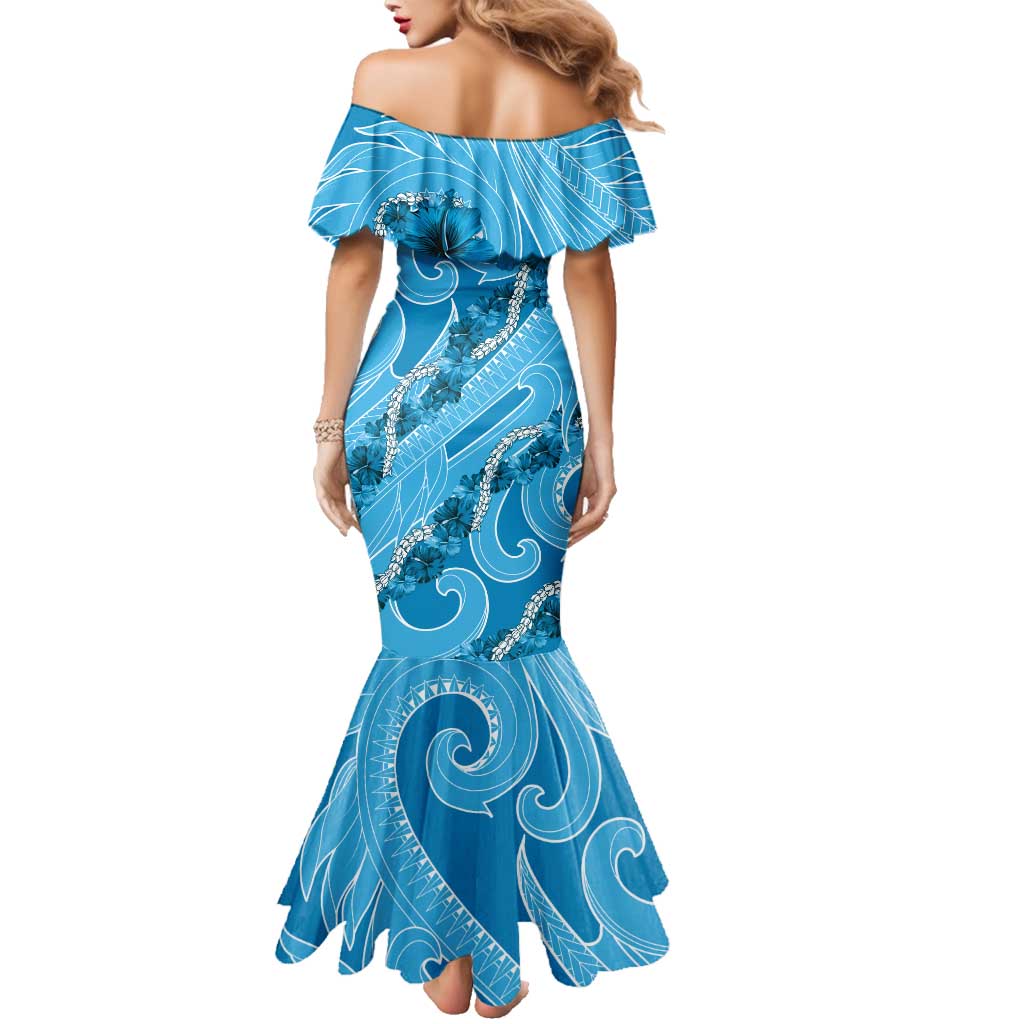 Hawaii Blue Hibiscus Pikake Lei Family Matching Mermaid Dress and Hawaiian Shirt LT05 - Polynesian Pride