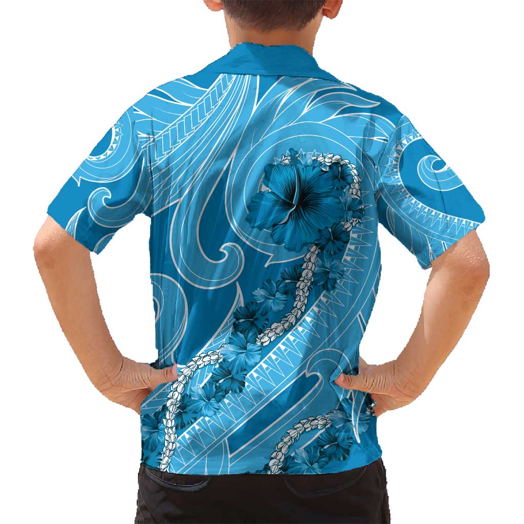 Hawaii Blue Hibiscus Pikake Lei Family Matching Off Shoulder Maxi Dress and Hawaiian Shirt LT05 - Polynesian Pride