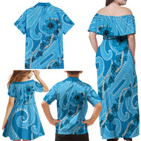 Hawaii Blue Hibiscus Pikake Lei Family Matching Off Shoulder Maxi Dress and Hawaiian Shirt LT05 - Polynesian Pride