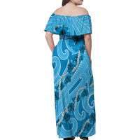 Hawaii Blue Hibiscus Pikake Lei Family Matching Off Shoulder Maxi Dress and Hawaiian Shirt LT05 - Polynesian Pride