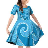 Hawaii Blue Hibiscus Pikake Lei Family Matching Off Shoulder Short Dress and Hawaiian Shirt LT05 Daughter's Dress Blue - Polynesian Pride