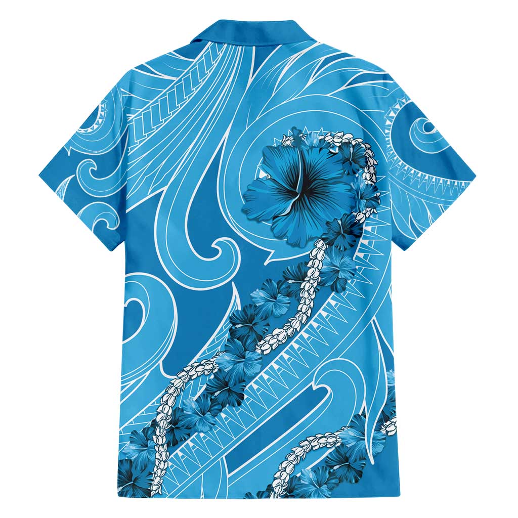 Hawaii Blue Hibiscus Pikake Lei Family Matching Short Sleeve Bodycon Dress and Hawaiian Shirt LT05 - Polynesian Pride