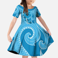 Hawaii Blue Hibiscus Pikake Lei Family Matching Summer Maxi Dress and Hawaiian Shirt LT05 Daughter's Dress Blue - Polynesian Pride