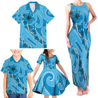 Hawaii Blue Hibiscus Pikake Lei Family Matching Tank Maxi Dress and Hawaiian Shirt LT05 - Polynesian Pride