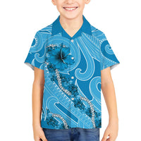 Hawaii Blue Hibiscus Pikake Lei Family Matching Tank Maxi Dress and Hawaiian Shirt LT05 Son's Shirt Blue - Polynesian Pride