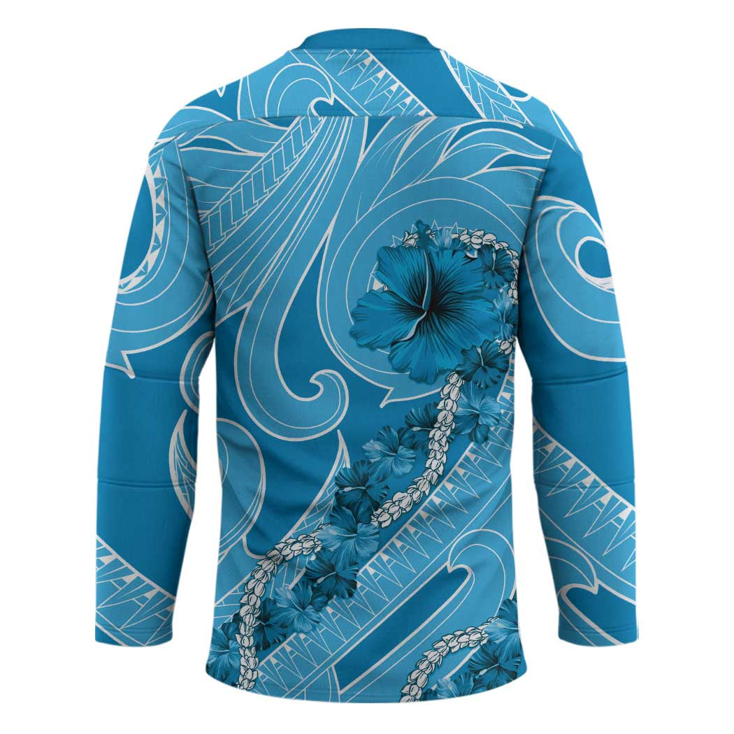 Hawaii Blue Hibiscus Pikake Lei Hockey Jersey - Polynesian Pride