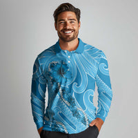 Hawaii Blue Hibiscus Pikake Lei Long Sleeve Polo Shirt LT05 - Polynesian Pride