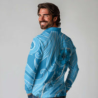 Hawaii Blue Hibiscus Pikake Lei Long Sleeve Polo Shirt LT05 - Polynesian Pride