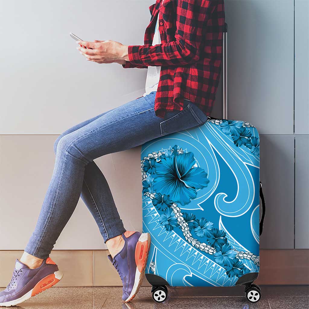 Hawaii Blue Hibiscus Pikake Lei Luggage Cover - Polynesian Pride