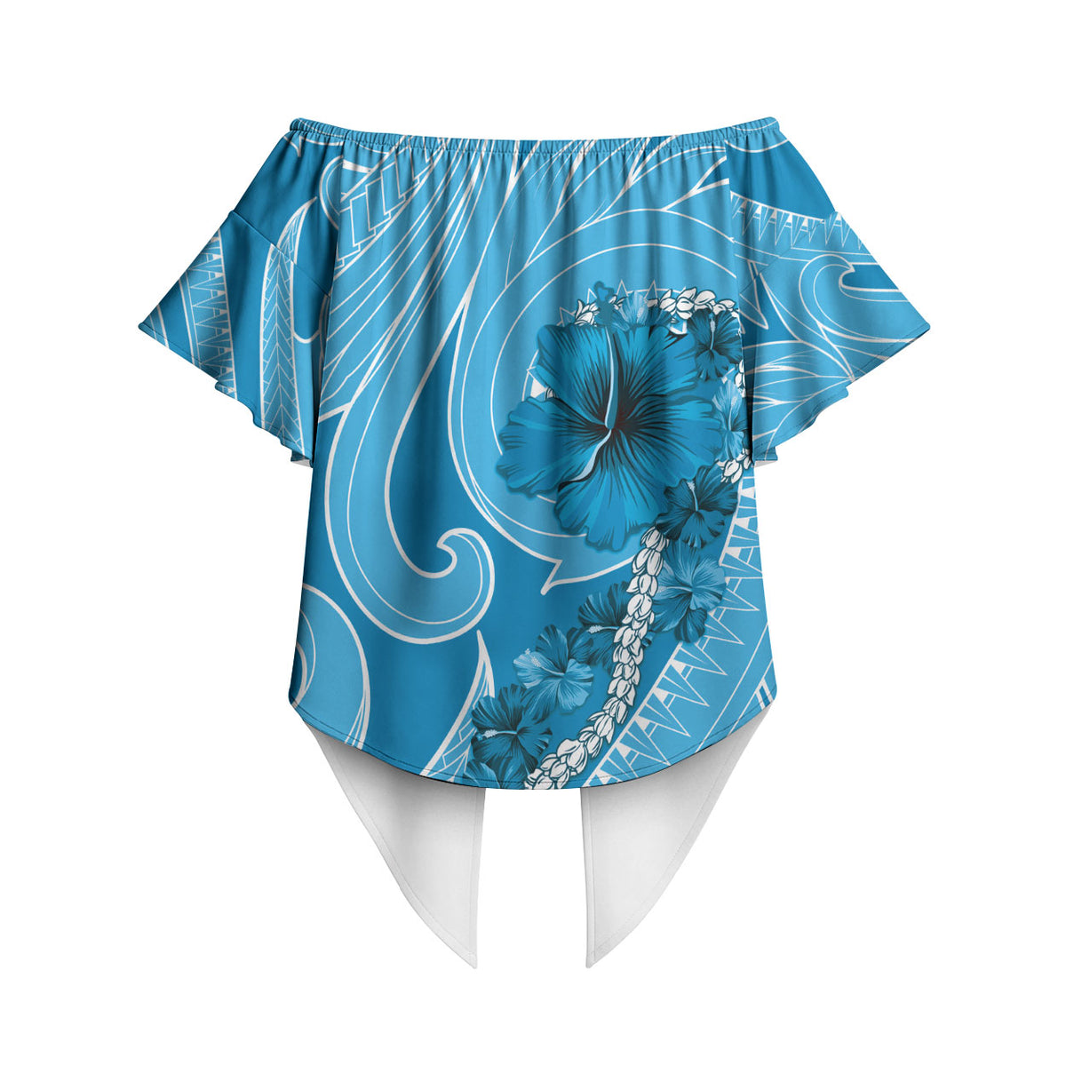 Hawaii Blue Hibiscus Pikake Lei Off Shoulder Wrap Waist Top LT05 - Polynesian Pride