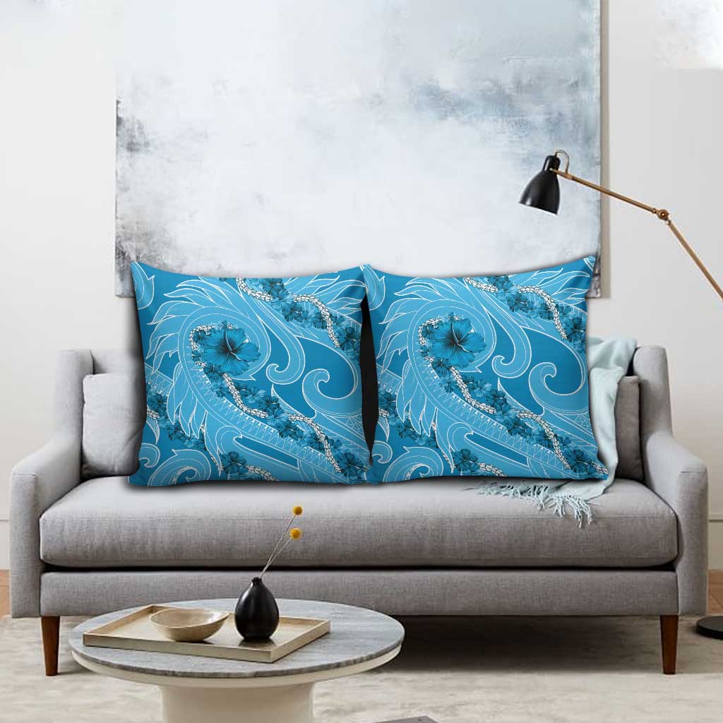 Hawaii Blue Hibiscus Pikake Lei Pillow Cover - Polynesian Pride