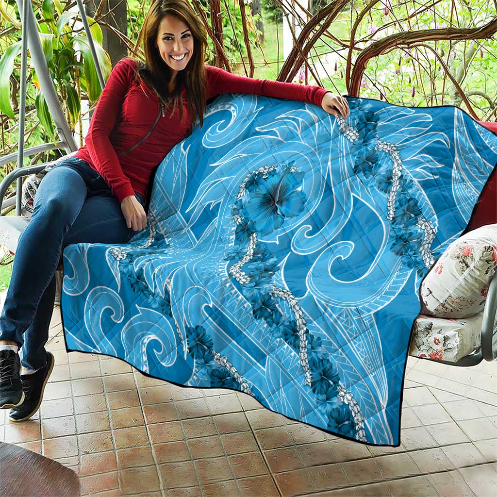 Hawaii Blue Hibiscus Pikake Lei Quilt - Polynesian Pride