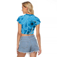 Hawaii Blue Hibiscus Pikake Lei Raglan Cropped T Shirt LT05 - Polynesian Pride