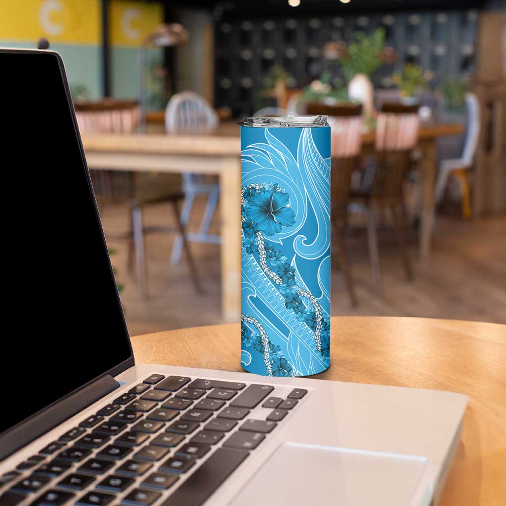 Hawaii Blue Hibiscus Pikake Lei Skinny Tumbler - Polynesian Pride