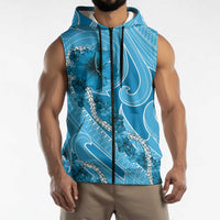 Hawaii Blue Hibiscus Pikake Lei Sleeveless Zip Hoodie LT05 - Polynesian Pride