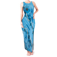 Hawaii Blue Hibiscus Pikake Lei Tank Maxi Dress LT05 Women Blue - Polynesian Pride