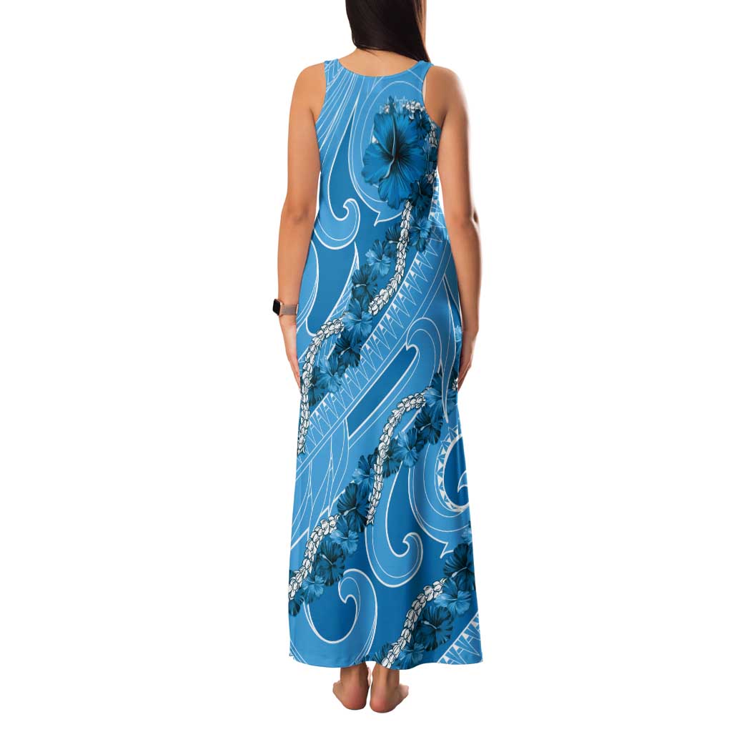 Hawaii Blue Hibiscus Pikake Lei Tank Maxi Dress LT05 - Polynesian Pride