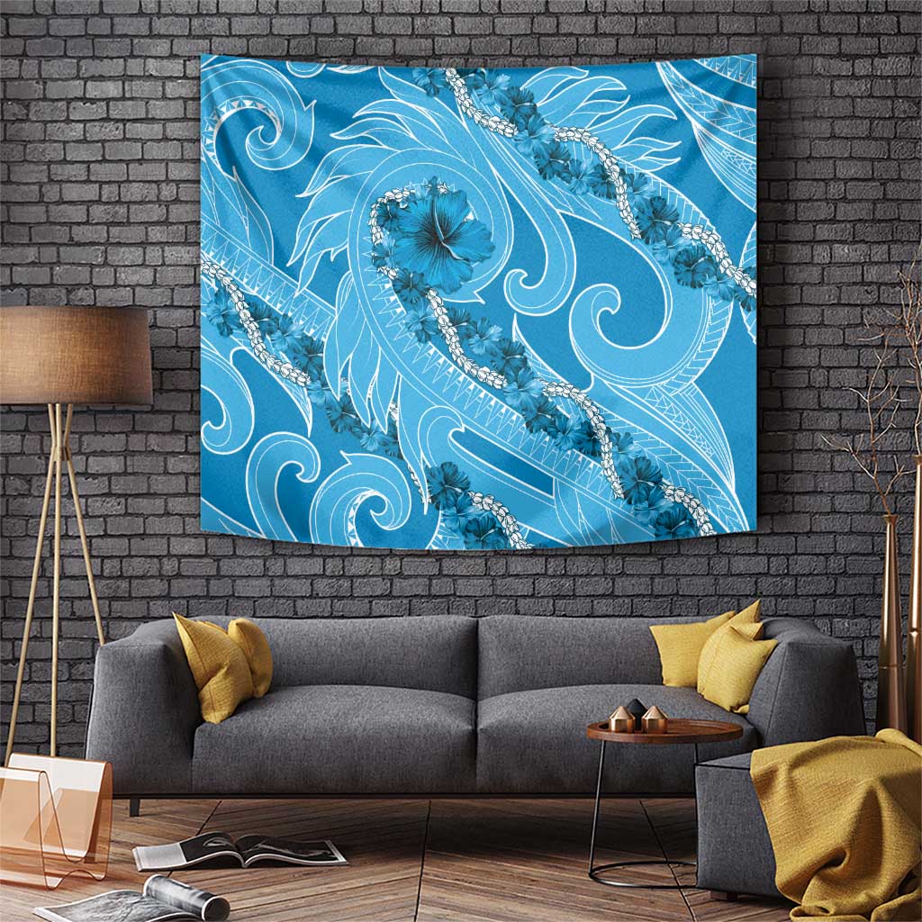 Hawaii Blue Hibiscus Pikake Lei Tapestry - Polynesian Pride