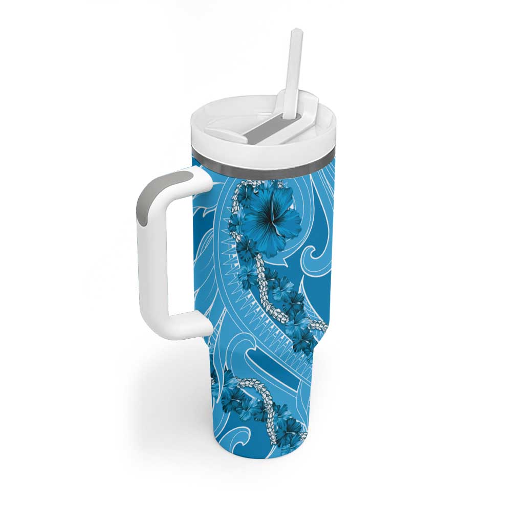 Hawaii Blue Hibiscus Pikake Lei Tumbler With Handle - Polynesian Pride