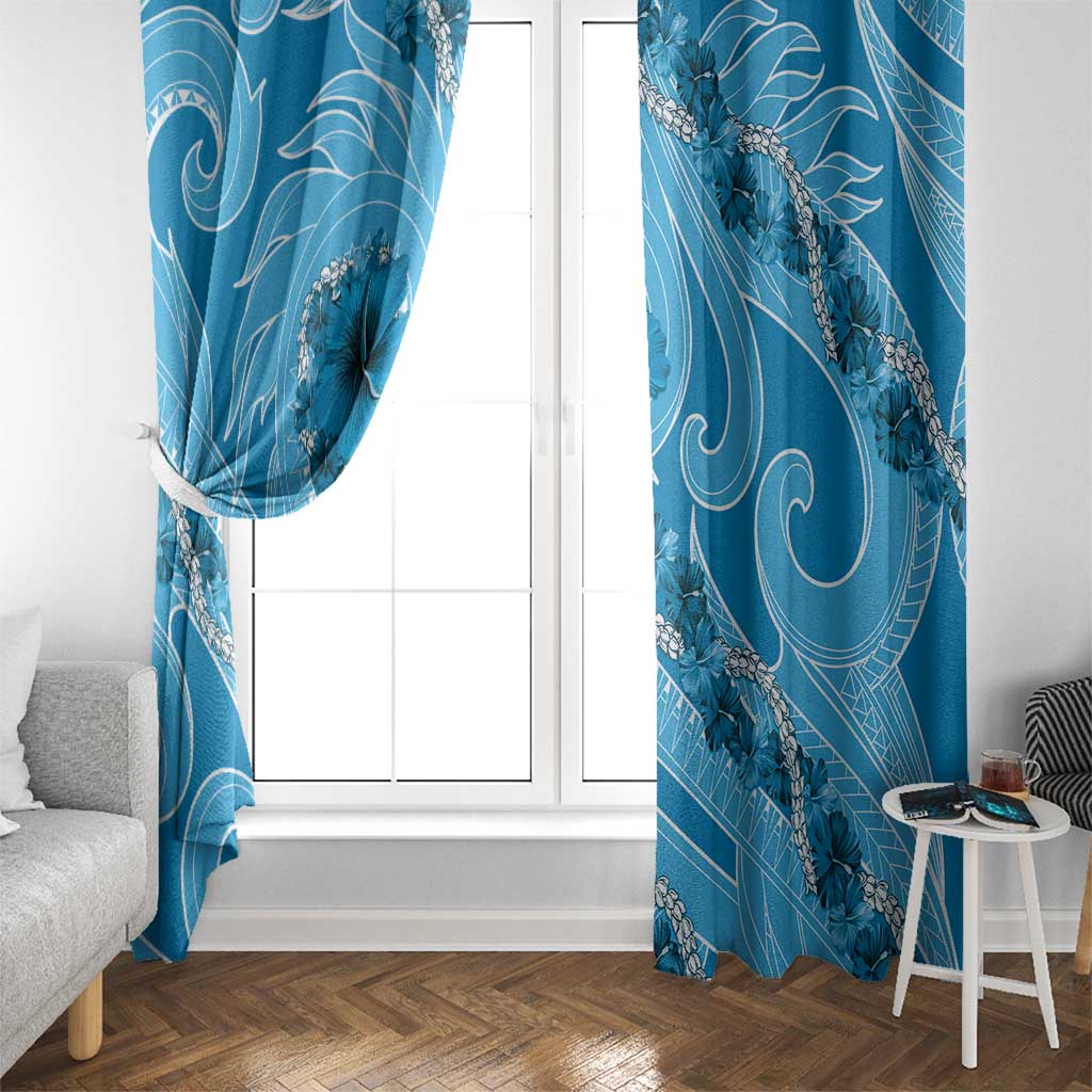 Hawaii Blue Hibiscus Pikake Lei Window Curtain - Polynesian Pride