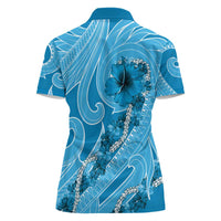 Hawaii Blue Hibiscus Pikake Lei Women Polo Shirt - Polynesian Pride