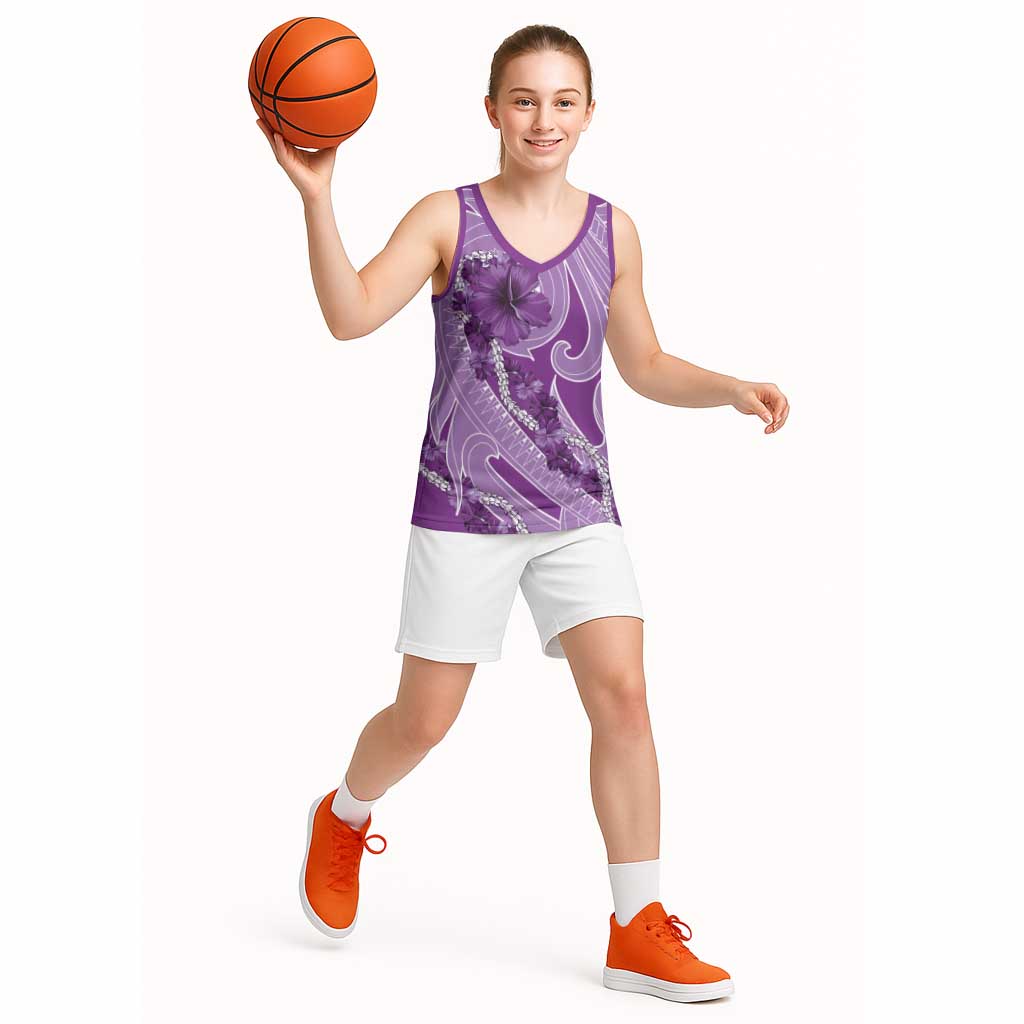 Hawaii Violet Hibiscus Pikake Lei Basketball Jersey - Polynesian Pride