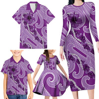 Hawaii Violet Hibiscus Pikake Lei Family Matching Long Sleeve Bodycon Dress and Hawaiian Shirt LT05 - Polynesian Pride