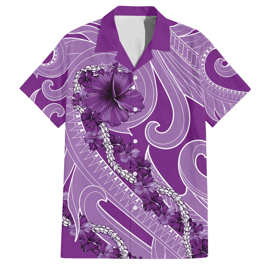 Hawaii Violet Hibiscus Pikake Lei Family Matching Long Sleeve Bodycon Dress and Hawaiian Shirt LT05 Dad's Shirt - Short Sleeve Violet - Polynesian Pride