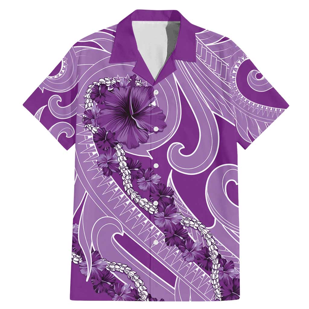 Hawaii Violet Hibiscus Pikake Lei Family Matching Mermaid Dress and Hawaiian Shirt LT05 Dad's Shirt - Short Sleeve Violet - Polynesian Pride