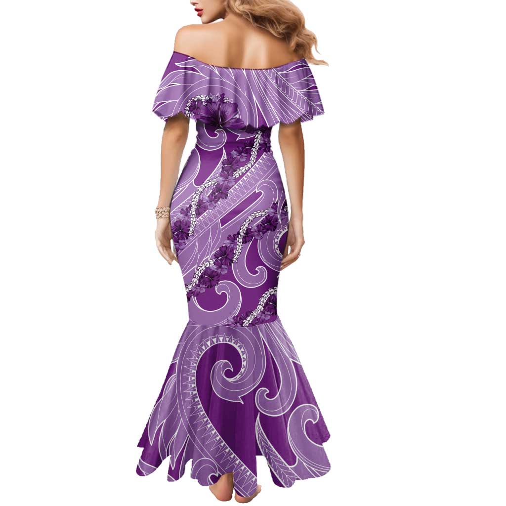 Hawaii Violet Hibiscus Pikake Lei Family Matching Mermaid Dress and Hawaiian Shirt LT05 - Polynesian Pride