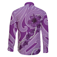 Hawaii Violet Hibiscus Pikake Lei Family Matching Off The Shoulder Long Sleeve Dress and Hawaiian Shirt LT05 - Polynesian Pride