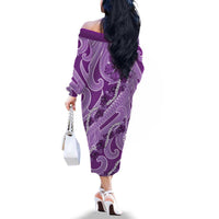 Hawaii Violet Hibiscus Pikake Lei Family Matching Off The Shoulder Long Sleeve Dress and Hawaiian Shirt LT05 - Polynesian Pride