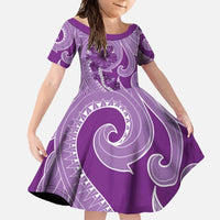 Hawaii Violet Hibiscus Pikake Lei Family Matching Off Shoulder Maxi Dress and Hawaiian Shirt LT05 Daughter's Dress Violet - Polynesian Pride