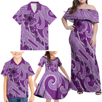 Hawaii Violet Hibiscus Pikake Lei Family Matching Off Shoulder Maxi Dress and Hawaiian Shirt LT05 - Polynesian Pride