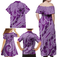 Hawaii Violet Hibiscus Pikake Lei Family Matching Off Shoulder Maxi Dress and Hawaiian Shirt LT05 - Polynesian Pride