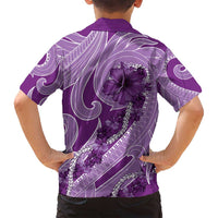 Hawaii Violet Hibiscus Pikake Lei Family Matching Off Shoulder Short Dress and Hawaiian Shirt LT05 - Polynesian Pride