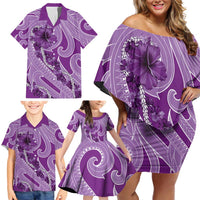 Hawaii Violet Hibiscus Pikake Lei Family Matching Off Shoulder Short Dress and Hawaiian Shirt LT05 - Polynesian Pride