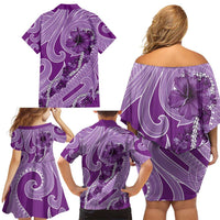 Hawaii Violet Hibiscus Pikake Lei Family Matching Off Shoulder Short Dress and Hawaiian Shirt LT05 - Polynesian Pride