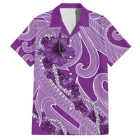 Hawaii Violet Hibiscus Pikake Lei Family Matching Off Shoulder Short Dress and Hawaiian Shirt LT05 Dad's Shirt - Short Sleeve Violet - Polynesian Pride