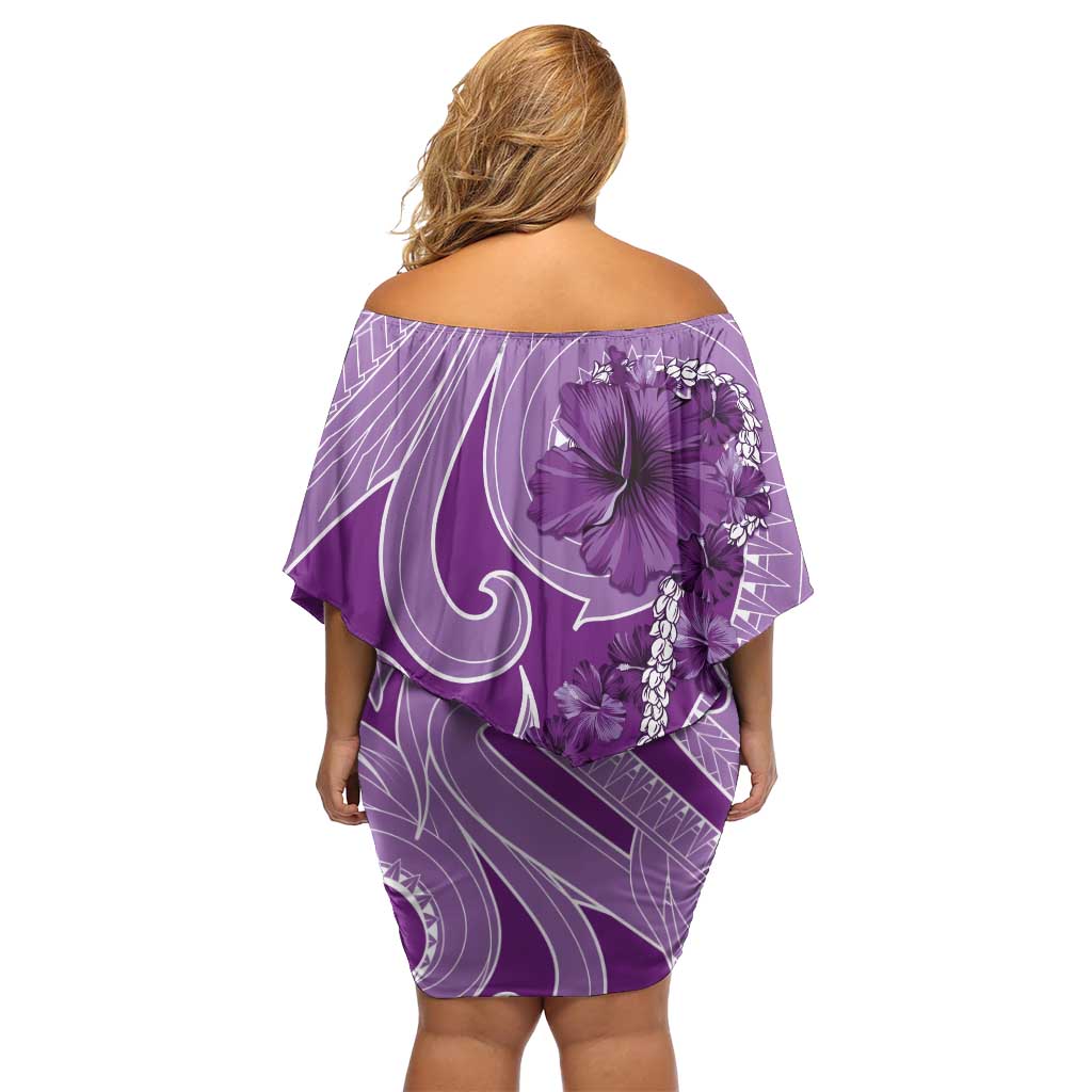 Hawaii Violet Hibiscus Pikake Lei Family Matching Off Shoulder Short Dress and Hawaiian Shirt LT05 - Polynesian Pride