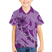Hawaii Violet Hibiscus Pikake Lei Family Matching Off Shoulder Short Dress and Hawaiian Shirt LT05 Son's Shirt Violet - Polynesian Pride