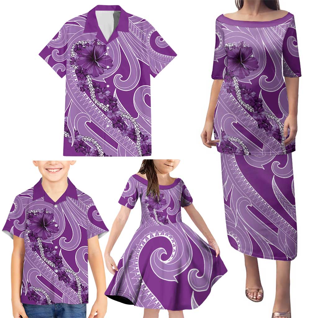 Hawaii Violet Hibiscus Pikake Lei Family Matching Puletasi and Hawaiian Shirt LT05 - Polynesian Pride